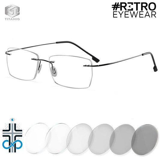 TITANIUM® RETRO PC HD INFINITE♾PHOTOCHROMIC AntiBlue MAX+|-3.0 Con formula Óptica