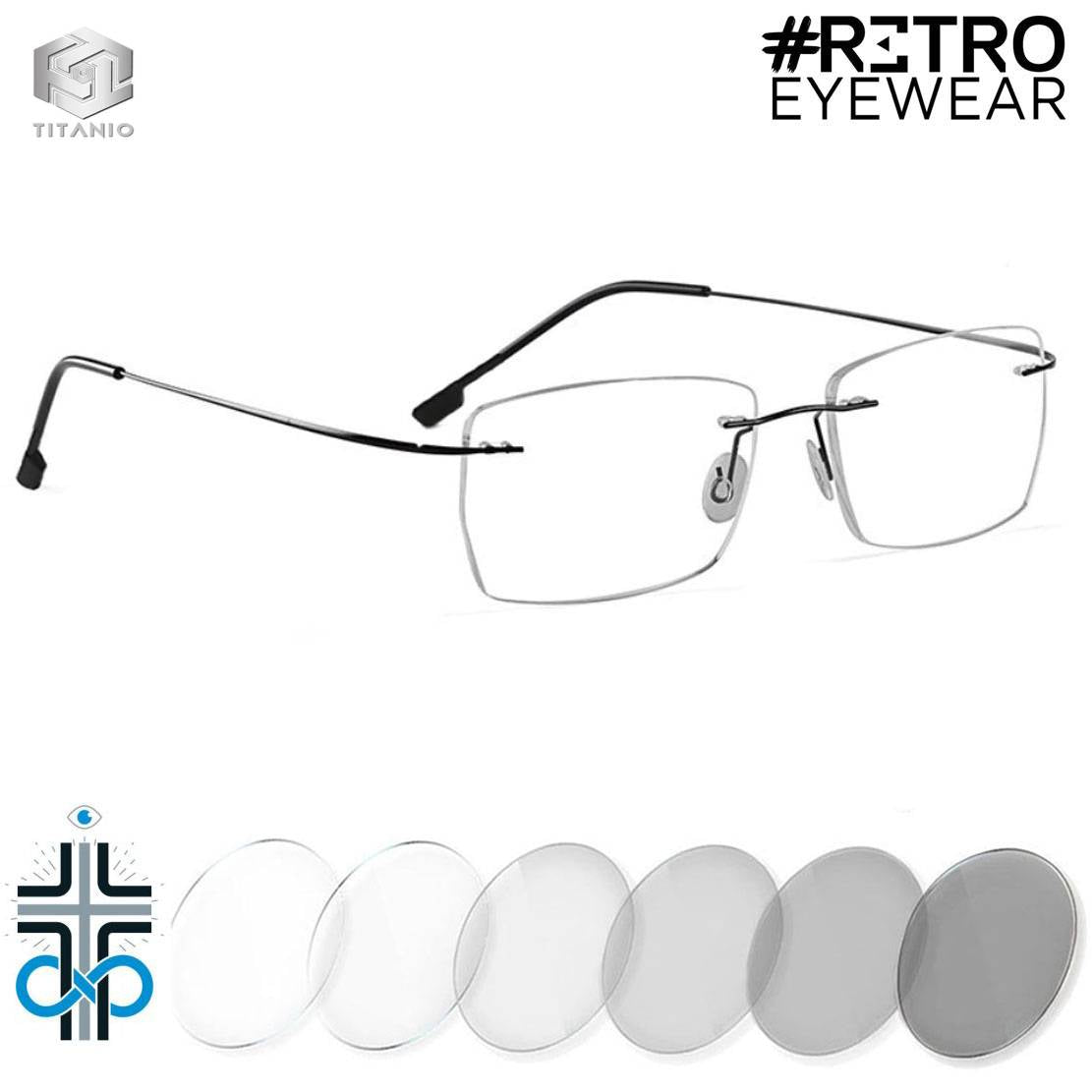 TITANIUM® RETRO PC HD INFINITE♾PHOTOCHROMIC AntiBlue MAX+|-3.0 Con formula Óptica